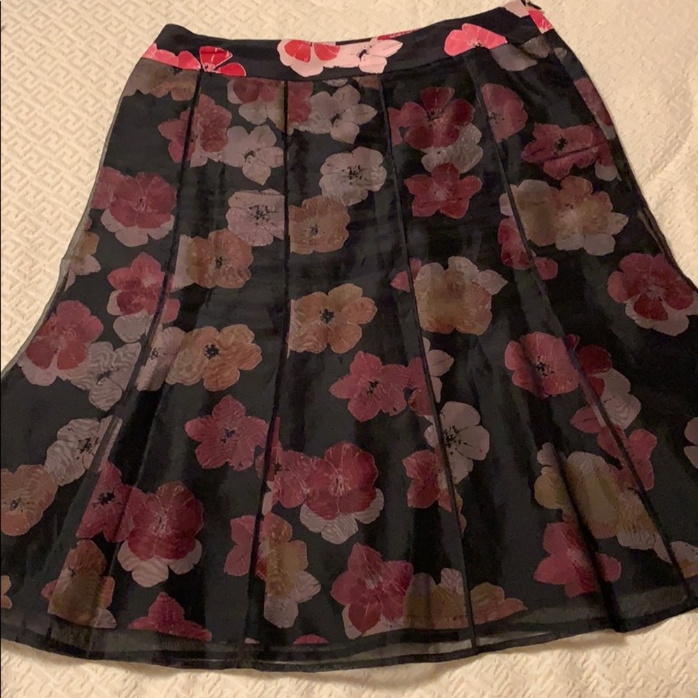 Sigrid Olsen 100% silk skirt, floral with black overlay